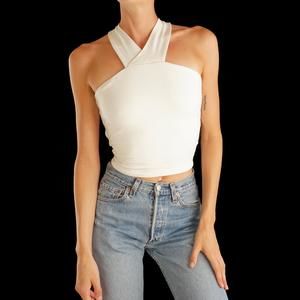 White halter neck tie back top by SNST